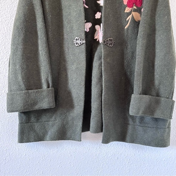 Soft Surroundings Women’s Floral Embroidered Knit Cardigan Large Green Artsy - Picture 2 of 14